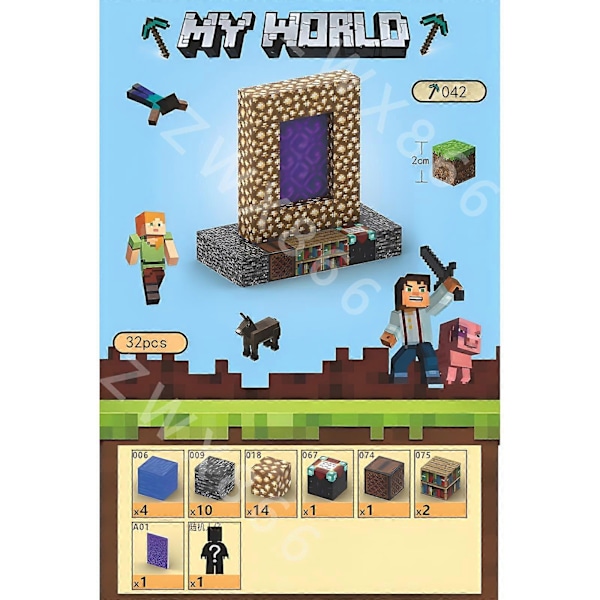 Minecraft-minihahmo Pelikartta DIY Magneettilelut Minecraft Dungeons Sarjakuvamaailma Mallintaja Luovat lelut Lapsille Lahjat T042-32PCS