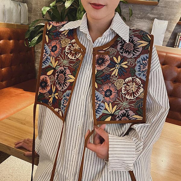 Kvinner Brodert Skjerf Sjal Wrap Blomstrete Skjorte Krage N8 one size N8