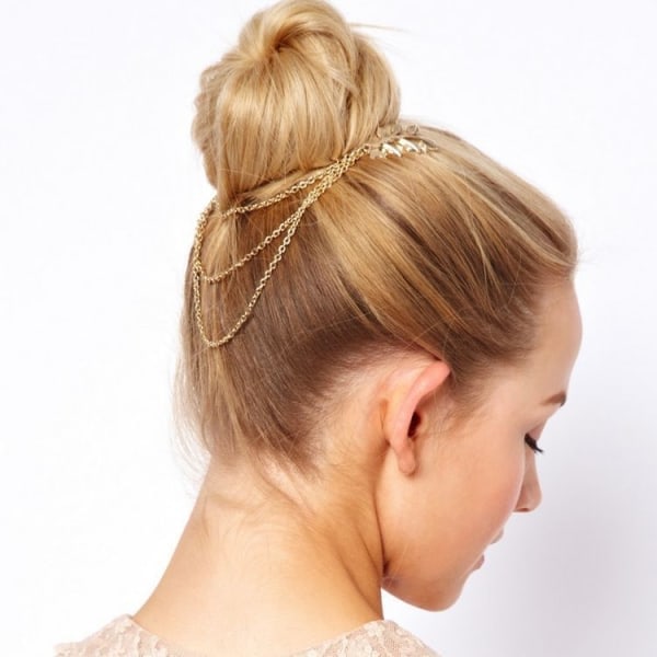 2PCS Bohemian Style Gold Comb Leaf Hair Chain för kvinnor
