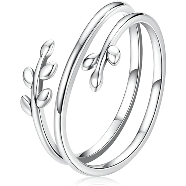 Cute Tree Leaf-Star Double Ring 925 Sterling Silver Open Rings Adjustable Size Simple Style for Women Girls Gifts for Her Mum