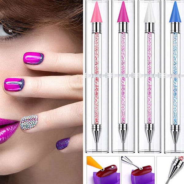1. Dobbeltendet Dotting Pen Rhinestone Picker Voks Blyant Negle Ar Blå one size Blue