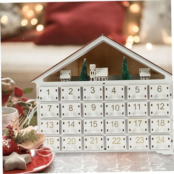 Træjulekalender, genanvendelig tom julekalender, DIY julekalender med 24 æsker, unikke LED julepynt til jul