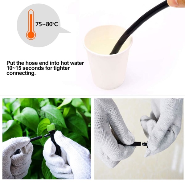 100 st bevattningssystem dropp, 1/4 tum universell 360 graders justerbar bevattningsdropp med anslutning, passar 1/4 (4-7 mm)