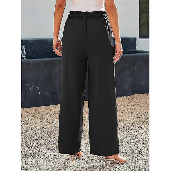 Bukser med brede ben til damer, højtaljede business casual bukser Black XL