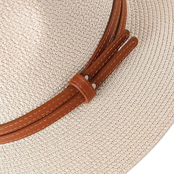 Ny Naturlig Panama Blød Formet Halmhat Sommer Kvinder/Mænd Bred Skygge Strand Solhat UV Beskyttelse Fedora Hat Beige