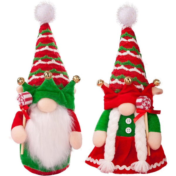 Dværgdukker til juledekoration Pakke med 2 søde julemandsnisser - Plys julepynt, luksus legetøj til boligindretning - 1 mandlig/1 kvindelig nisse