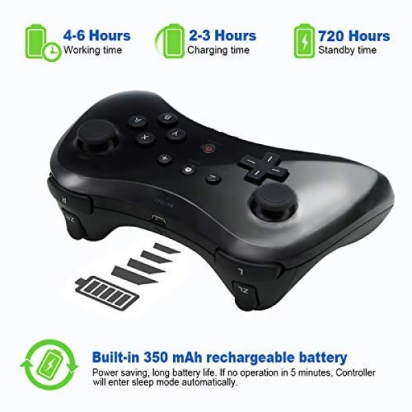 Pro Controller til Wii U Trådløs Controller til Nintendo Wii U Controller Gamepad Joystick Dual Analog Game Controller (Sort)