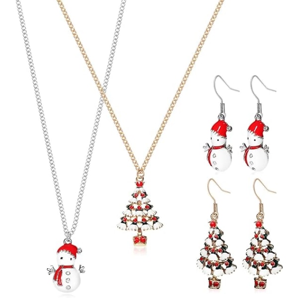 Julgransörhängen och julgranshalsband för kvinnor, Rhinestone Dangle örhängen och halsband Julsmycken Presenter Julsmycken
