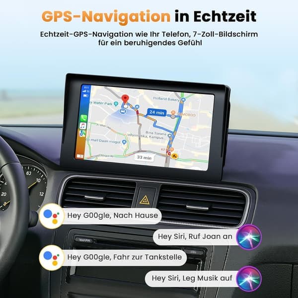 7-tommer trådløs Carplay-bil, touchscreen Car Play og Android Auto, bærbar bilstereo med Bluetooth 5.0, FM-sender, AUX