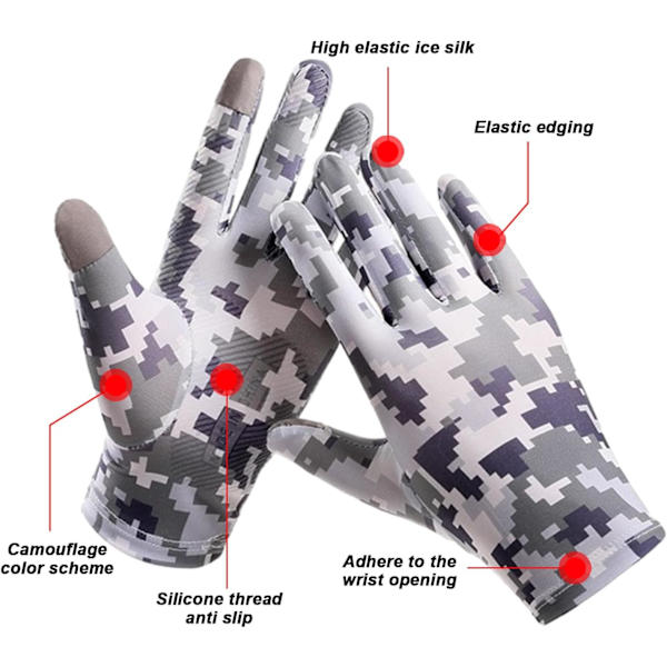 UV-skyddshandskar, utomhussporthandskar för jakt, fiske, cykling, sommarhandskar med full finger, pekskärm, halkfria handskar