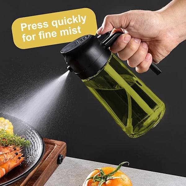2-i-1 – 470 ml Sprayflaske til Olie og Eddike, Perfekt til Madlavning, Airfryer & Salat sort