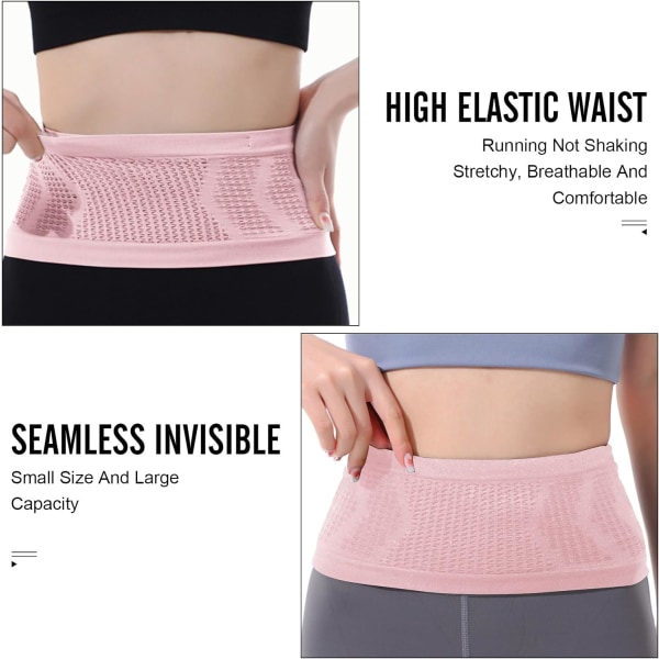 Slim Fit -juoksuvyö, jossa 4 turvallista suurta taskua, kosteutta siirtävä treenivyölaukku, vyölaukku juoksijoille, kuntoiluun, liikuntaan Pink XL