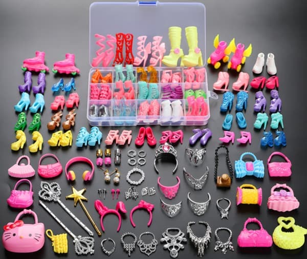 1 sæt 30 cm Barbie dukkesko, tasker, tøj, tilbehør