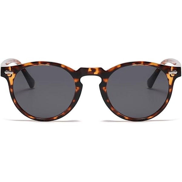 Retro Runde Polariserende Solbriller til Mænd og Kvinder, Vintage Polariserende Solbriller Klassiske Trendy Shades Unisex UV-beskyttelse Leopard / Grey