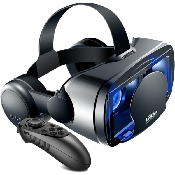 3D VR -lasit virtuaalitodellisuuteen, koko näytön visuaalinen laajakulma VR -lasit laatikko silmälaseille Bluetooth-kaukosäätimellä (Black Pro)