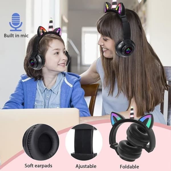 Bluetooth-hovedtelefoner, trådløse/kablede børnehovedtelefoner med LED-lys, over-ear-hovedtelefoner til piger