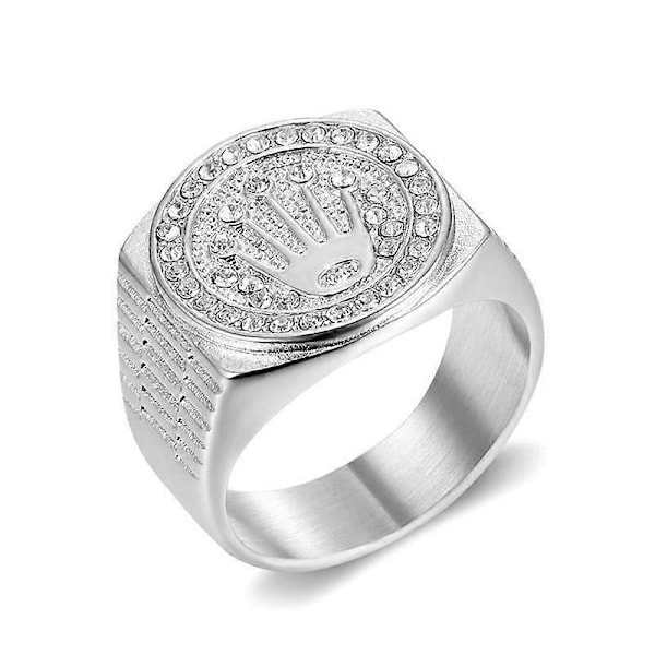 Ringar för män Hip Hop Silver Kungakrona Krossat Hjärta Fingerring 8