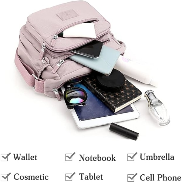 Naisten crossbody-laukku, rento olkalaukku, moniosainen nailoninen messenger-laukku, käsilaukku, lompakko matkustamiseen, vaellukseen ja päivittäiseen käyttöön Pink