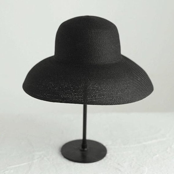 Kvinde Sommer Solhat Store Skygge Strand Japansk Hepburn Stil Ferie Fold Fisker Cap Temperament Flad, Sort