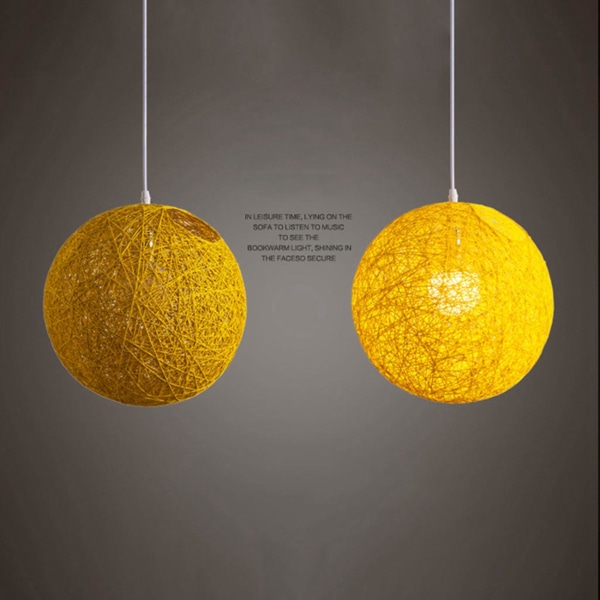 3x gul bambus, rattan og hamp bold lysekrone Individuel kreativitet sfæriske rattan rede lamper