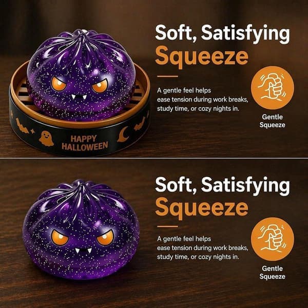 Halloween Lysande Långsamt Stigande Dumpling Leksak – Halloween Spökdumpling Stressavlastningsleksak med Ångkorg (Lila)