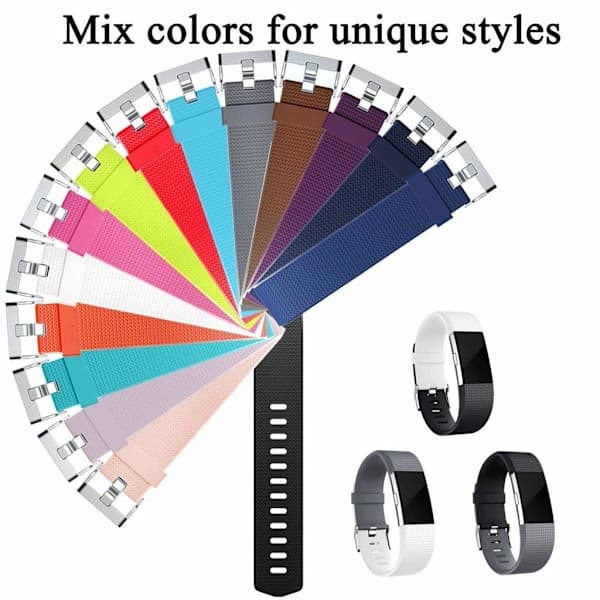 INF Fitbit Charge 2 armbånd silikone 3-pak (S) Sort/Blå/Lilla Black/Blue/Purple
