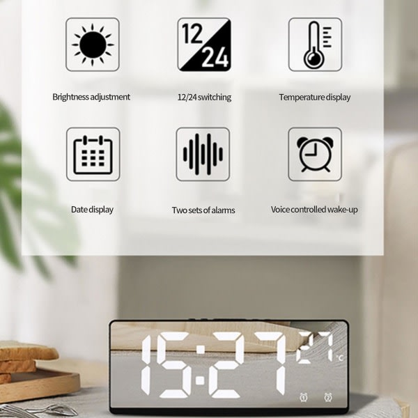 Multifunktionelt ur Stue Vægur Home Decor Digital elektronisk ur Silent Clock Temperatur og luftfugtighed Farveskærmsur