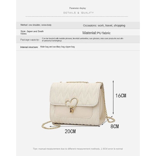Dam Tjej Handväska Mode Casual Kedja Axelremsväska Beige Style 1
