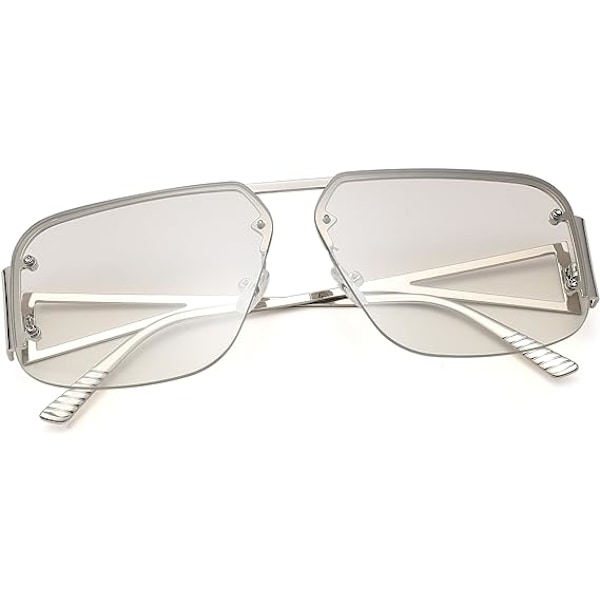 Pilot Solbriller til Kvinder og Mænd - Trendy Rammeløse Stel - Retro Firkantede Nuancer - Store Solbriller i Metal Gradient Grey Blue