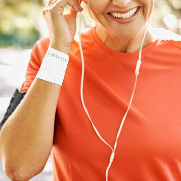 Handledsband plånböcker, svettband handledsband hälsoväxel sport mynt nycklar förvaringsficka plånböcker andningsbara White