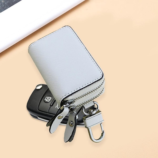 Nahkainen auton avaimenperä kolikkolaatikko metallikoukku ja avainrengas lompakko vetoketjullinen tasku auton avaimenperä auton avaimettomaan sisäänkäyntiin white