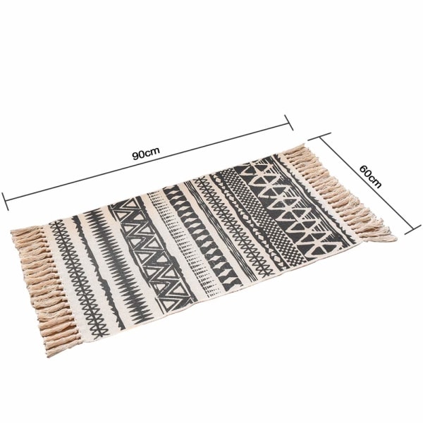 Mattan, Boho-matta med tofsar vävd tvättbar bomullsmatta för kök vardagsrum sovrum tvättstuga entré 60x90cm (C)