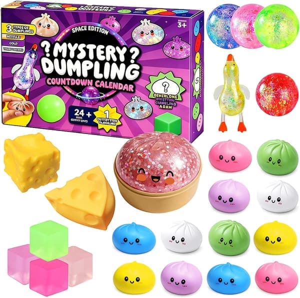 Dumpling Squishy, 2026 Mystery Dumpling Squishies Countdown Kalender, 25 Tilfældige Overraskelses Dumpling Squishies, Stressaflastende Sensorisk Fidget Legetøj (25 Stk)