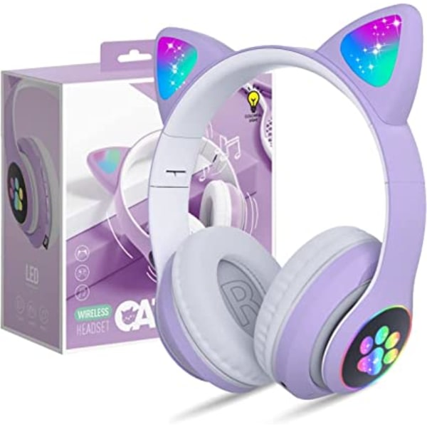 Cat Hörlurar Vikbara trådlösa Bluetooth hörlurar för barn purple