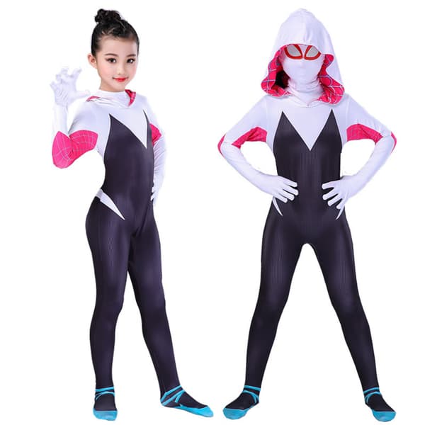 Halloween Ghost Spider Gwen med maske Cosplay-klær Barn zy 130 140 140