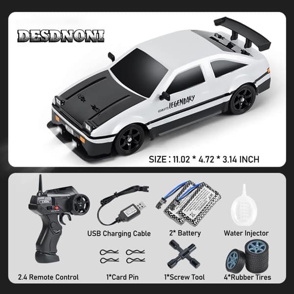 Ae86 1/16 RC Driftbil Höghastighets Fjärrstyrd Driftbil för Barn och Vuxna Vit White