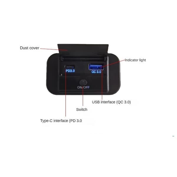 Dobbel Hurtiglading USB QC3.0 og PD3.0 RV USB-kontakt 12V USB-lader Bil USB-port 12 Volt USB-kontakt Tilbehør