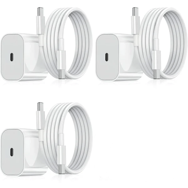 Glad-3-pack - Mobil Laddare - Kompatibel med iPhone - Adapter + Kabel 20W USB-C Vit 3-Pack 3-Pack,3-Pack,med iPhone