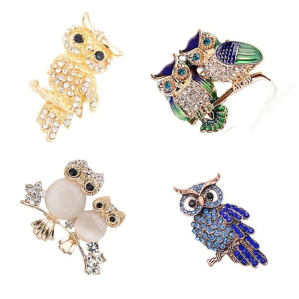 4 st Rhinestone Djur Brosch Rhinestone Uggla Broscher Kristall Katt Broscher För Kvinnor Flickor Födelsedagspresent