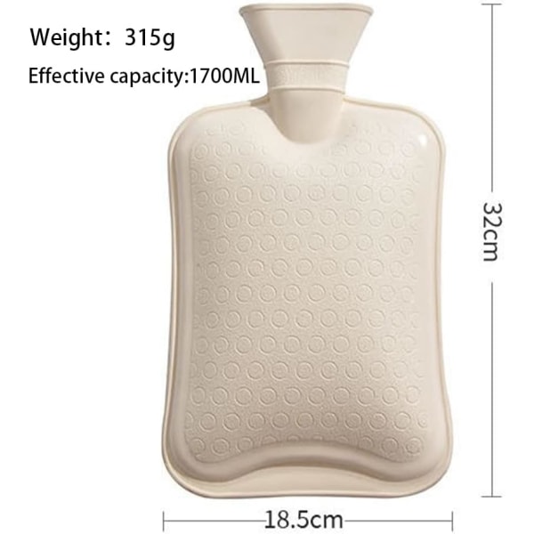 Varmtvandsflaske med låg, 2L gummi-varmvandsflaske til lindring af menstruationssmerter, nakke, ryg, mavesmerter, opvarmende hænder og fødder (grå prikker)