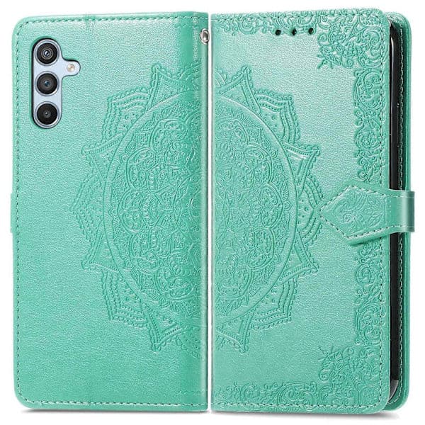Mandala Blomma Läder Telefonfodral Ställ - Grön för Samsung Galaxy A56 5G [TOP1] Blue
