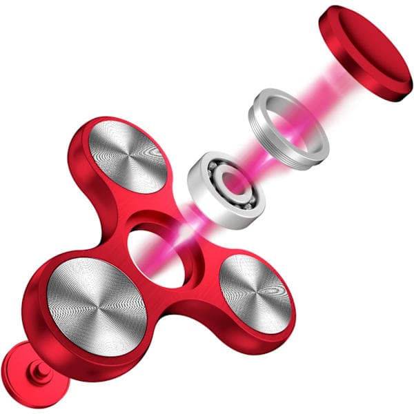 Fidget Spinner i rustfritt stål - 4-10 minutters spinn - ADHD stresslindring for alle aldre (rød)
