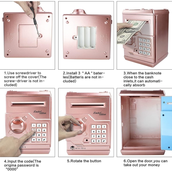 Elektronisk pengebank, elektronisk passord Piggy Bank Mini ATM Cash Coin Pengeboks for barn Bursdagsleke for barn (rosegull)