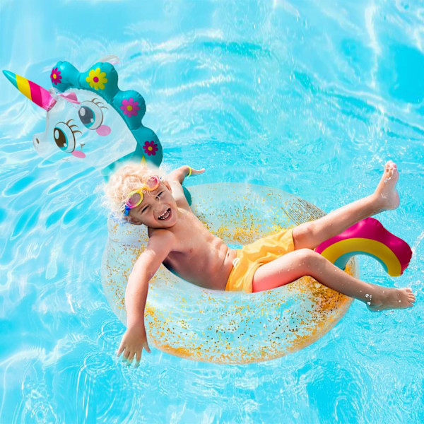 Unicorn Float Oppblåsbar Bassengring med Glitrende Svømme Sete Båt Svømmebasseng Oppblåsbare Leker Bassengfest Sommerleker