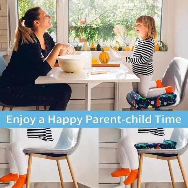 Bærbar børne-højstolspude, firkantet babysædeforhøjer til højstol (Blå dinosaur)