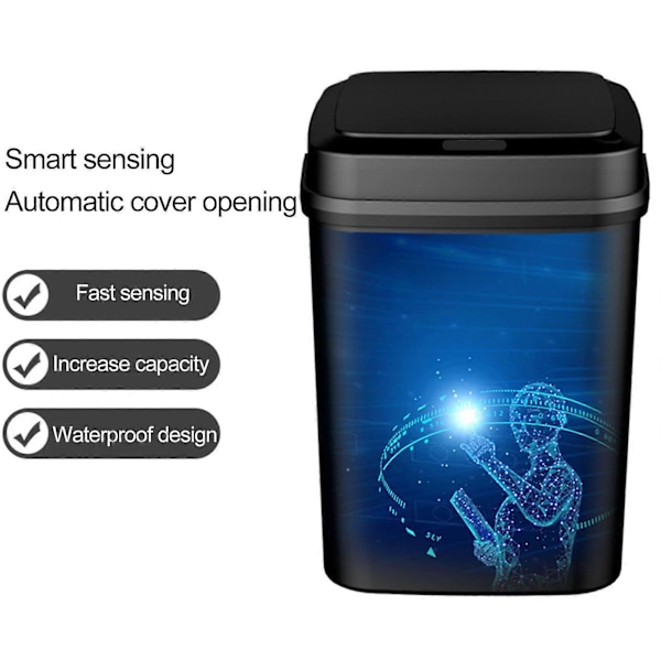 12L Smart Soptunna med Lock, Beröringsfri Infraröd Induktion, Låg Energiförbrukning, Elektrisk Intelligent Automatisk Sensor Sopbehållare för Dagligt Bruk KAESI