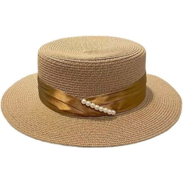 solhatte, stråhat, dame stråhat, stråhat dame vintage perle trim bred skygge stråhat sommer rejse solskærm, khaki