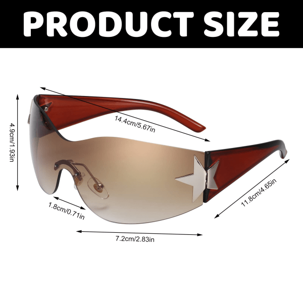 2PCS Wrap Around Solbriller, Rimless Y2K Solbriller Retro Sykkelbriller UV400 Beskyttende Briller Futuristiske Solbriller