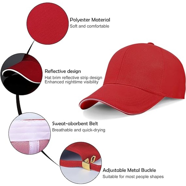 Enkle Baseball Caps Menn - Reflekterende Baseball Hat Sommer Solbeskyttelse Justerbar Casual Peak Caps Sport Unisex Red