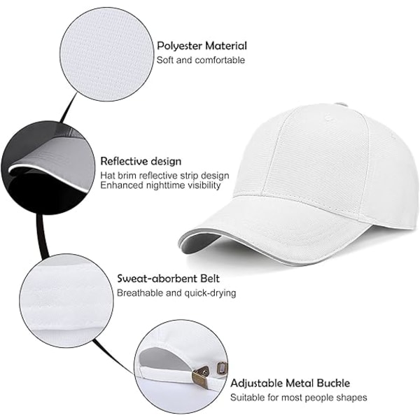 Enkle Baseball Caps Menn - Reflekterende Baseball Hat Sommer Solbeskyttelse Justerbar Casual Peak Caps Sport Unisex White